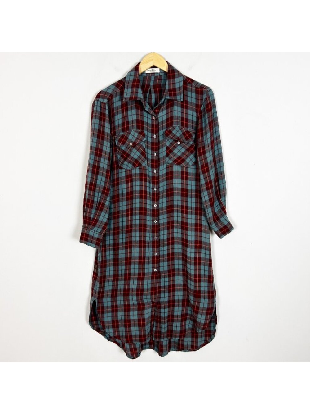 Natural Life Plaid Flannel Shirt Dress Red Blue Comfy Casual Size Small Women's‎